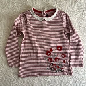 Sergent Major girls striped long sleeve top poppy poppies floral applique 5 yrs